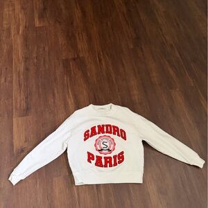 Sandro White Sweatshirt with Red Accents
